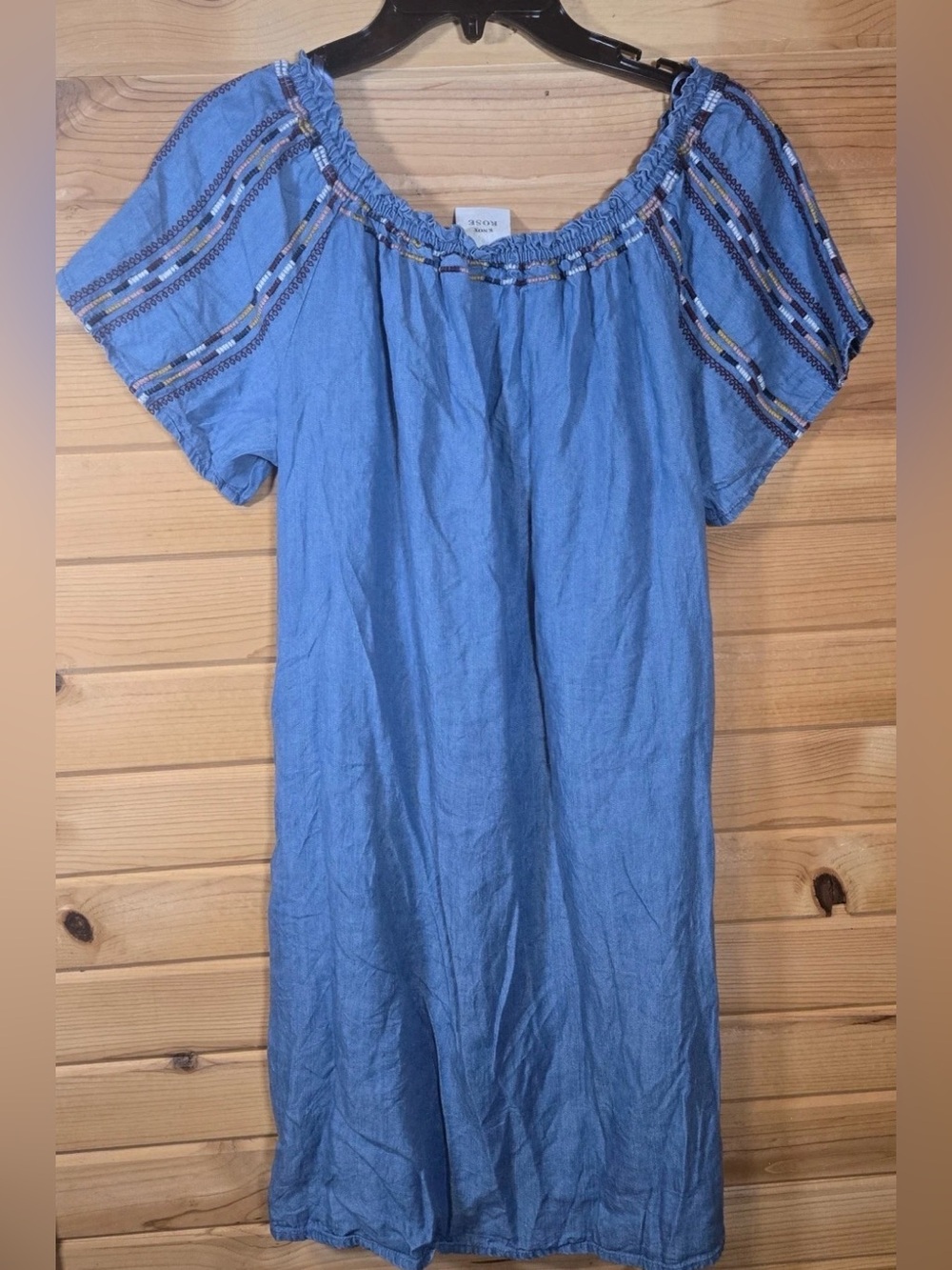 Knox Rose Boho Embroidered Chambray Shirt Dress SZ LG - Picture 3 of 9